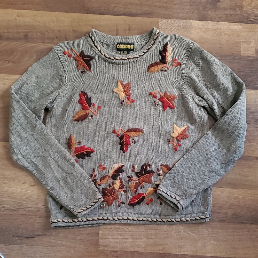 Vintage 90's Candor Embroidered Fall sweater EUC